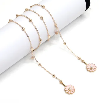 

2020 Chic Fashion Simple Gold Color Chain Pink Flower Beaded Glasses Chain Metal sunglasses strap landyard Eyewear accessories