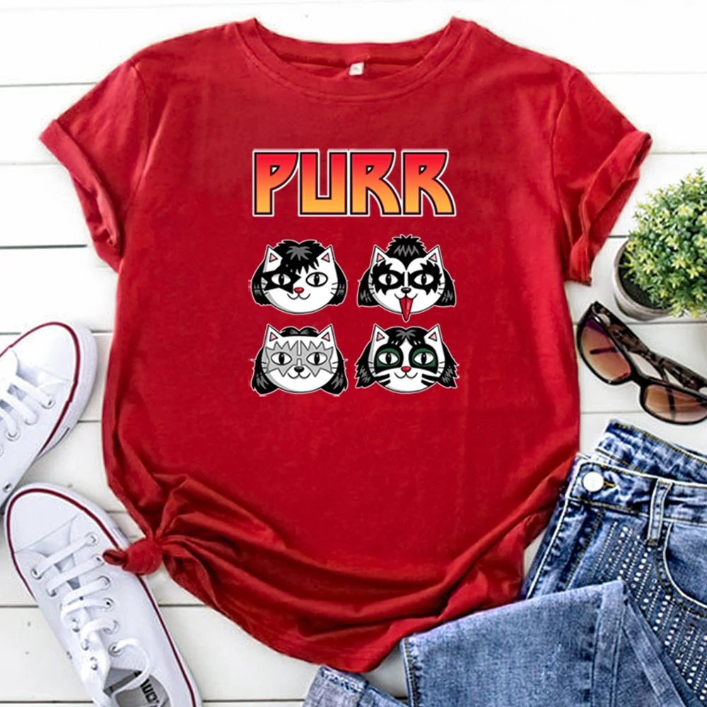 Four Cats With Different Hairstyles Print Woman T-Shirts Solid Color Fashion Tshirt For Women Hip Hop Harajuku Women'S Shirts