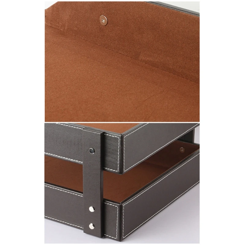 Magazine holder file organizer A4 Document File Organizer Tray Double Layers Desk PU Leather Paper Holder Magazine Rack Storage Holder Home School