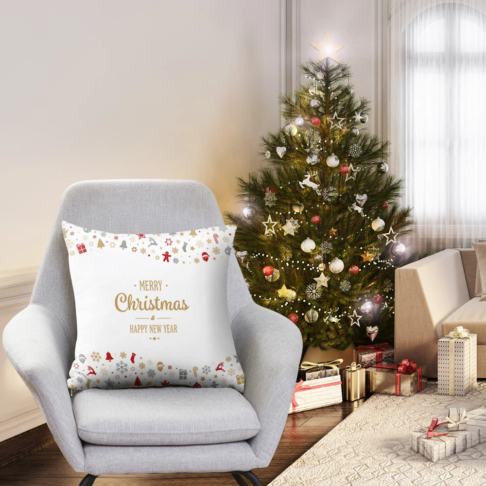 Christmas Decoration Cushion Cover Cartoon Santa Claus Polyester Throw Pillow Case Cover Merry Christmas Decoration Pillowcases