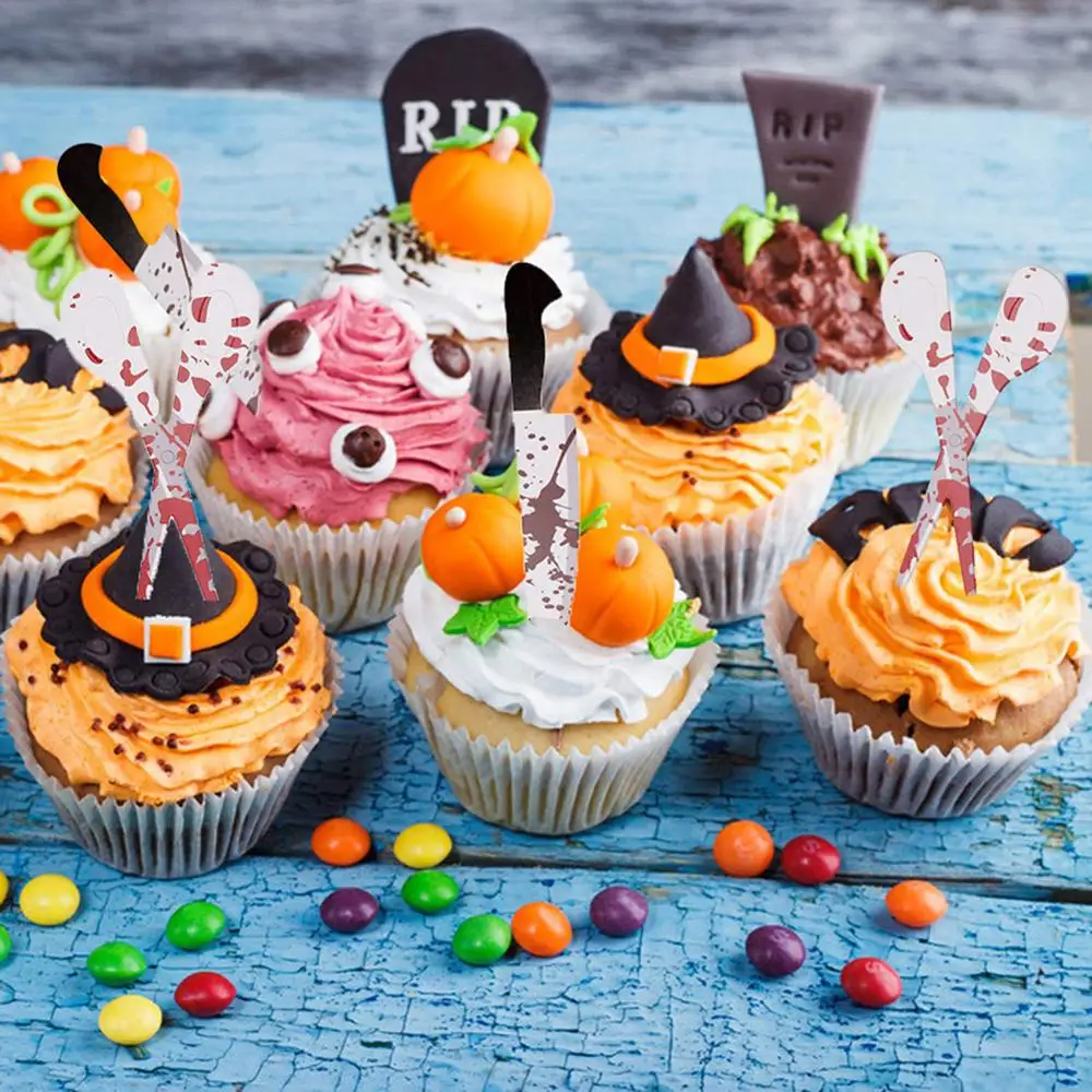 24/48pcs Halloween Cupcake Decorations Cupcake Wrapper Cupcake Toppers Liner Muffin Cases Spider Ghost Party Supplies Favors
