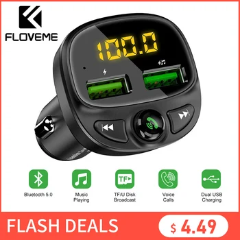 FLOVEME USB Car Charger For Phone Bluetooth Wireless FM Transmitter MP3 Player Dual USB Charger TF Card Music HandFree Car Kit 1