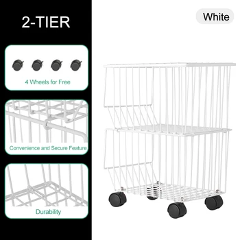 

New Movable Iron Storage Shelf Mesh Basket Metal Rack with Wheels Storing Fruit Vegetable Toys Space Saving Organizer