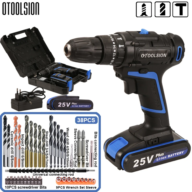25V Cordless Screwdriver 2 Speed Multifunctional Electric Drill Hand Drill Drills With 38 Accessories For Drilling Screwing  (2)