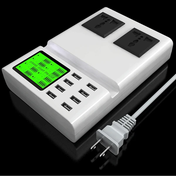 Универсальное зарядное устройство для путешествий, портативное 8 портов USB зарядное устройство адаптер питания зарядная станция с ЖК-дисплеем для iPhone и Android US