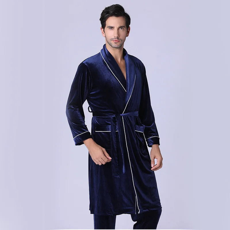 Fashion Casual Mens Bathrobes velet Robe V Neck Long Sleeve Couple Men Woman Robe Plush Shawl Kimono Warm Male Bathrobe Coat