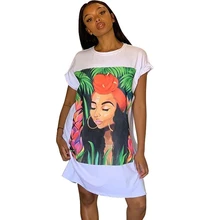 Платье-рубашка большого размера, женское платье с коротким рукавом, туника с принтом персонажа, мини уличная одежда, Осеннее женское свободное короткое Повседневное платье