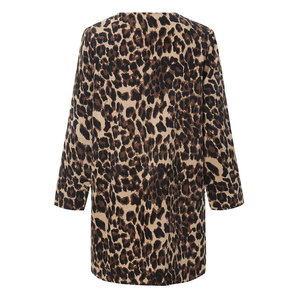 Осенне-зимняя женская леопардовая куртка, женское сексуальное зимнее теплое пальто, Новая ветровка, кардиган с леопардовым принтом, длинная верхняя одежда