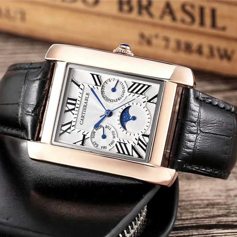 

High Quality Cartierable Men Watch Luxury Leather Strap/ Stainless Steel Strap Quartz Man Wristwatch Top Brand Watch For Man