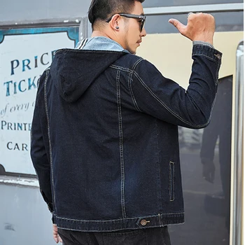 

Denim jacket new long autumn winter jacket hoodie men fashion stretch large size hooded cool brand coat