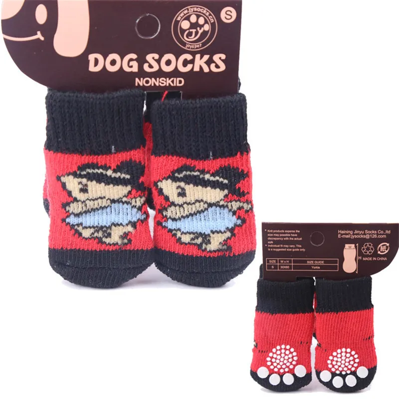 1set/4pcs Christmas New Year Cartoon Pet Socks Soft Cotton Cute Non-slip Warm Dog Sock for Dog Teddy Cat Pet Supplies