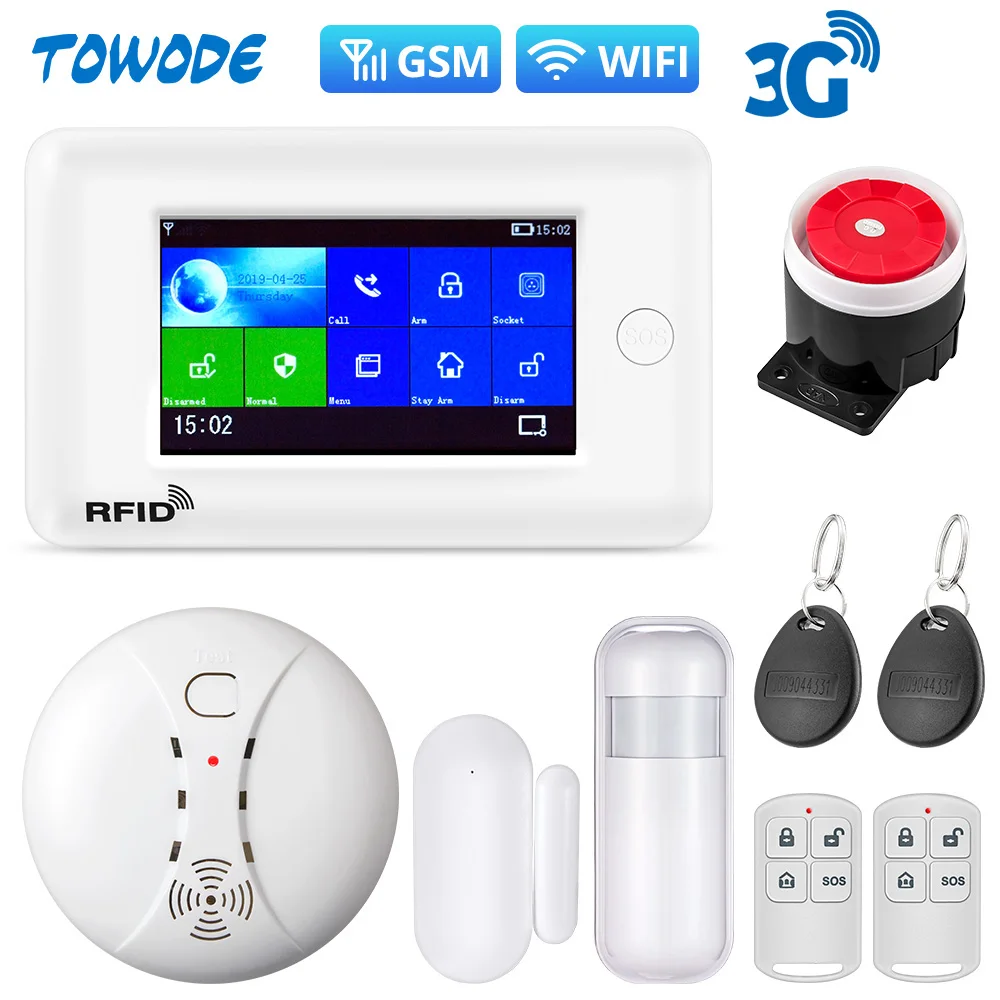 Беспроводная сигнализация Towode с сенсорным цветным экраном Wi Fi GSM 3G IOS Android 433