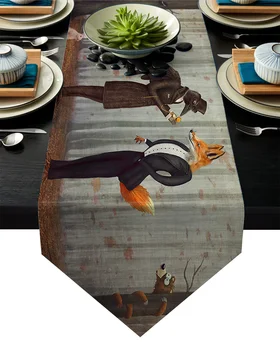

Crow Fox Fairy Tale Table Runner Table Flag Home Party Decorative Tablecloth Table Runners for Wedding