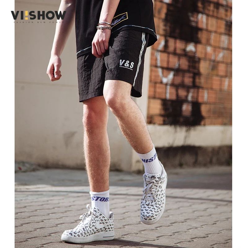 VIISHOW, брендовая одежда, повседневные шорты, мужские, нейлон, шнурок, пэчворк, средняя длина, короткие штаны, летние, мужские шорты, Boardshorts, бермуды, черные