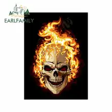 EARLFAMILY 13cm x 9.5cm Skull Flames Cartoon Car Stickers Vinyl JDM Sunscreen Waterproof Anime DIY Fine Decal Trunk Accessories