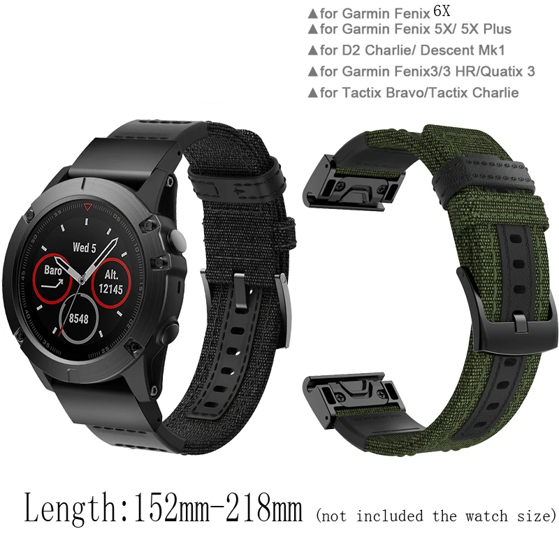 

26mm Nylon leather watch strap for Garmin Fenix 6X 5X 3 3HR smart watch accessories bracelet belt 26mm quick release fit band