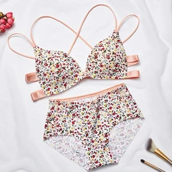 Push Up Bras Sexy Cross Beauty Back Lingerie Set Wire Free Thin Seamless Bra Set Front Buckle Underwear Women Wing Pad Bralette