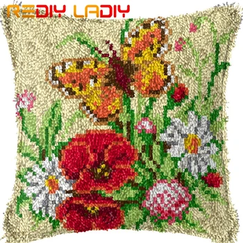

Latch Hook Cushion Poppy with Daisy Pillow Case Acrylic Yarn Pillow Pre-Printed Color Canvas Crochet Cushion Cover Hobby & Craft