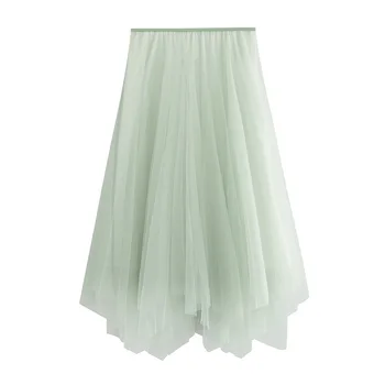 

Chiffon Skirt Urban Outfitters Straight Asymmetrical Mesh Empire High Waist Knee-Length England Preppy Casual Long Elegant Skirt