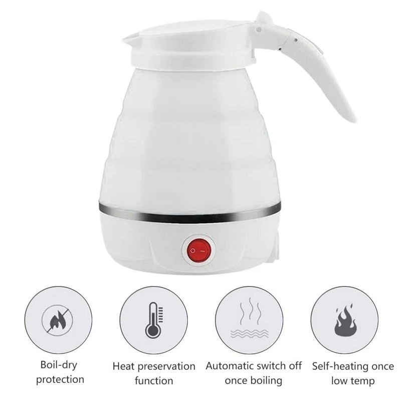 Travel Foldable Electric Kettle - Fast Water Boiling - Food Grade Silicone - Small, Collapsible, Portable - Boil Dry Protection