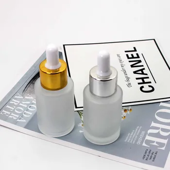 

30ml glass Flat shoulder clear frosted dropper bottel with gold,silver cap