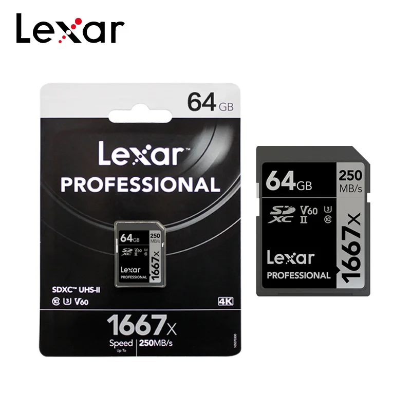 Lexar карта памяти 1667x SD Card 64 Гб 128 C10 256 ГБ V60 250 МБ/с. SDXC/SDHC U3 UHS-II класс 10 для 3D 4K видео Камера