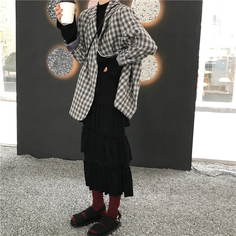 

Photo Shoot 2019 Korean-style New Style Versitile Fashion CHIC Retro Classic Pattern Loose-Fit Slimming Suit Jacket
