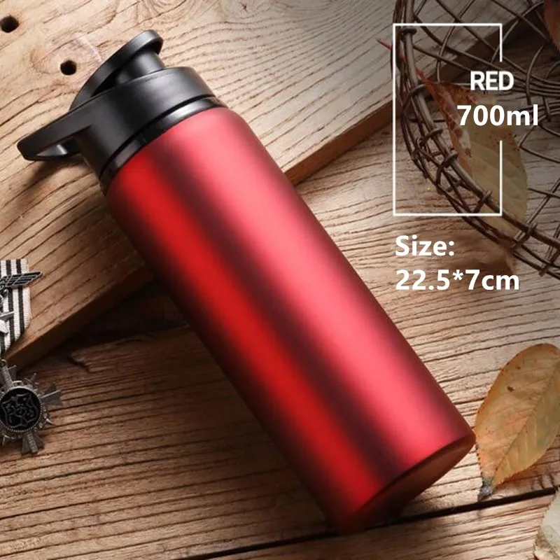 700ml Red Спортивная бутылка для воды из нержавеющей стали, большая емкость, герметичная, для активного отдыха на велосипеде, фитнеса, альпинизма, шейкер, бутылки для воды, BPA бесплатно - Цвет: 700ml Red