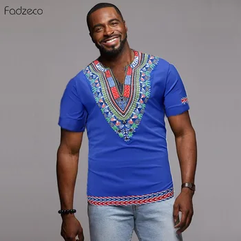

Fadzeco African Men's Plus Size Dashiki Clothes Tribal Short Sleeve Slit Men T-Shirt Troditional Ethnic Print V Neck Casual