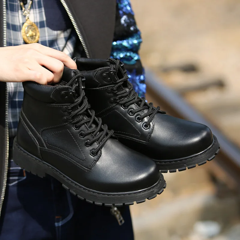 

Winter New Style Hight-top plus Velvet Martin Boots Men First Layer Genuine Leather Top Grade Combat Boots Warm Large Size