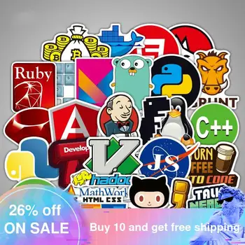 108 Pcs Internet Java Sticker Geek Programmer Php Docker Html Bitcoin Cloud C++ Programming Language for Laptop Car DIY Stickers java programming for beginner s