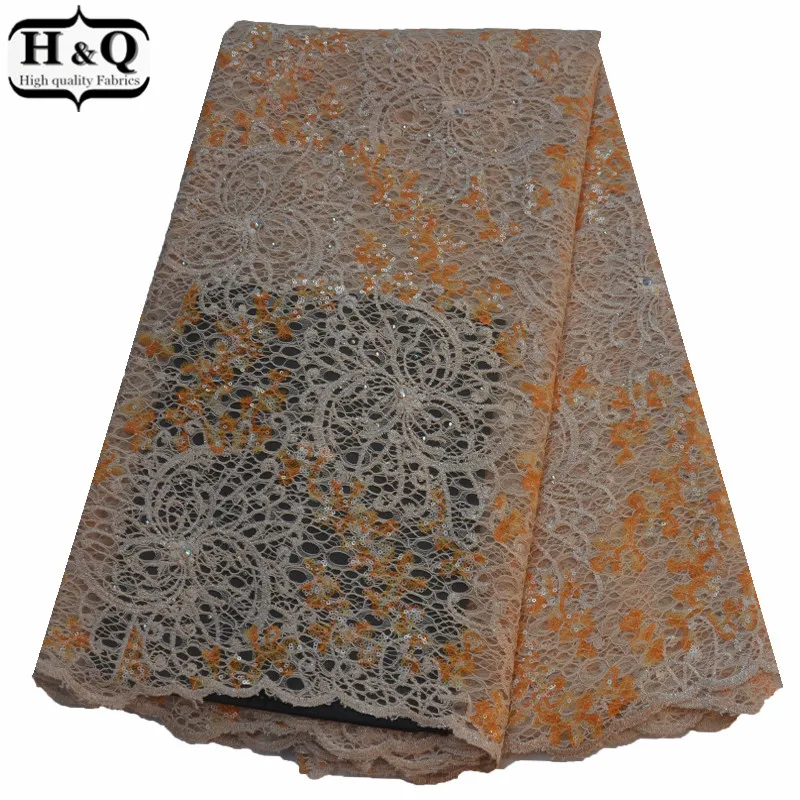 

H&Q 2019 New Embroidered Lace 5 Yards French Glitter Lace Nigerian Sequins Lace African Mesh And Elastic Lace Fabric Party Gown