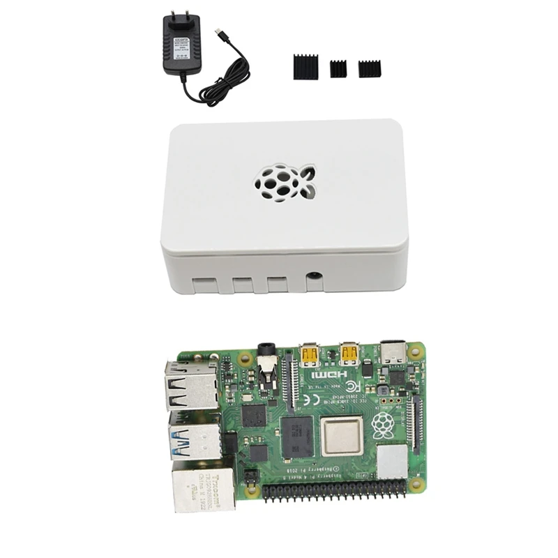 

for Raspberry Pi 4B ABS White Case 2G RAM DIY Kit with Heatsink 5V 3A Power Adapter for Raspberry PI 4 Model B