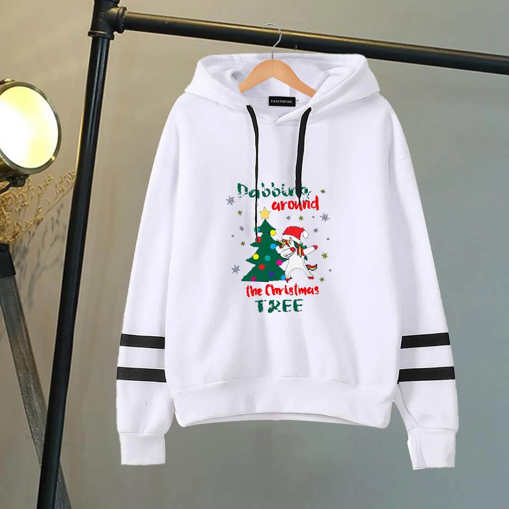 Chritsmas, забавный Санта Клаус, толстовка с капюшоном, модная Женская Полосатая Толстовка с длинным рукавом, женские пуловеры, топы