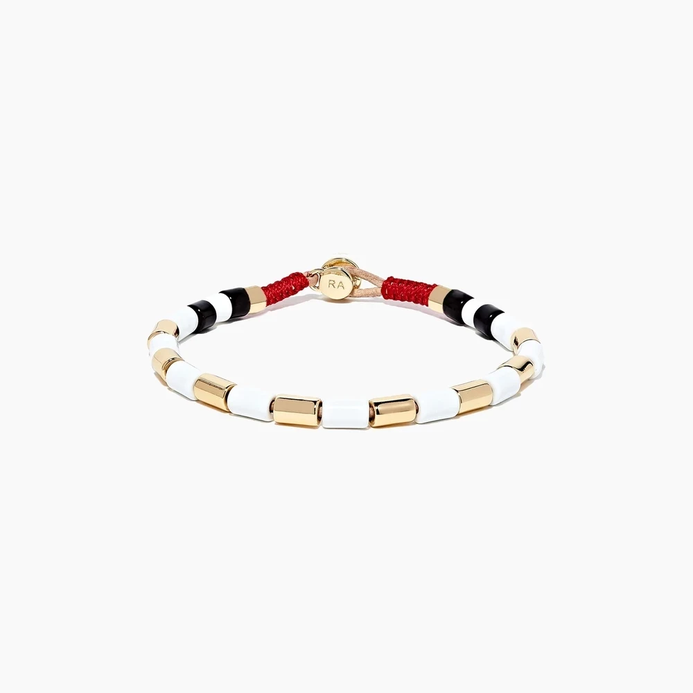 bracelet Греческие белые яркие синие морские глянцевые эмалированные квадратные шевроновые бусы Яркие Браслеты Женские Мужские эмалированные растягивающиеся браслеты - Окраска металла: bracelet