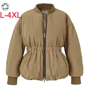 

2020 winter new European and American women's large size plus size waist show thin and thick cotton padded parkas