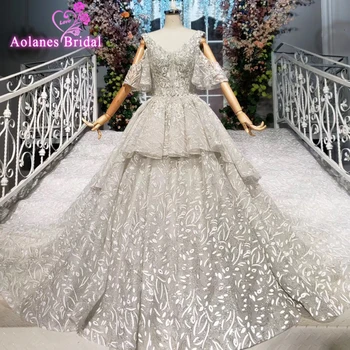 

Luxury Beaded Gray Floral Prom Dress Necklace Cape 2019 Newest Full Lace Appliques Fashion Sexy Evening Gown Pint Flowers