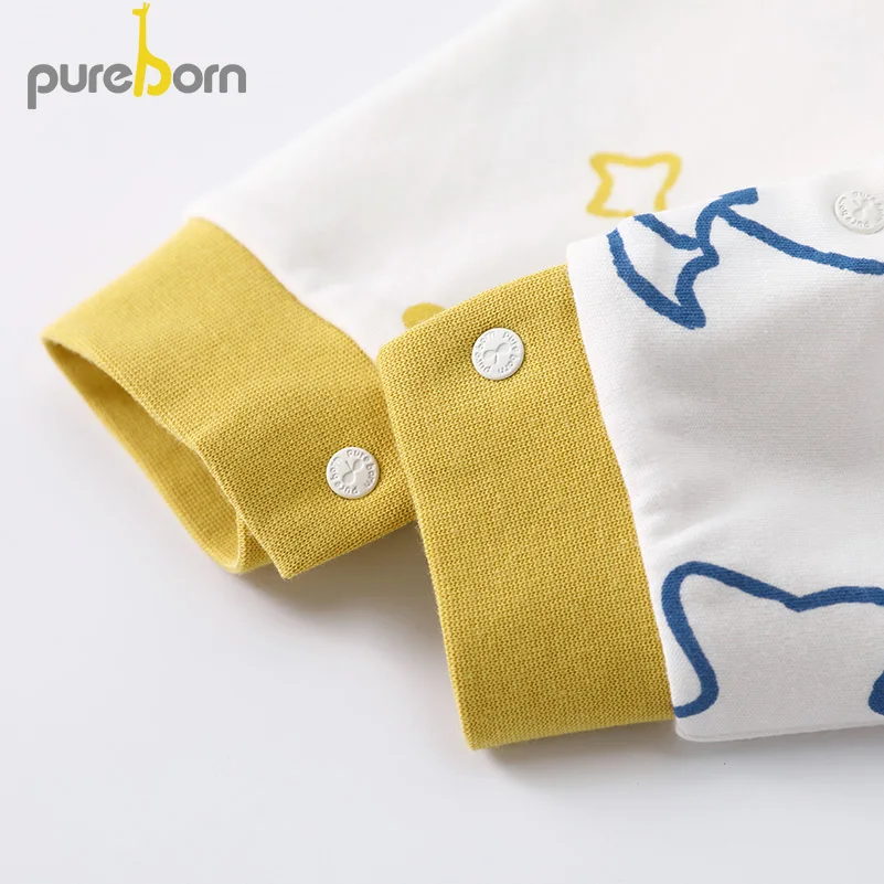 Pureborn/комплект из 2 предметов для новорожденных; унисекс; Детский комбинезон с героями мультфильмов; хлопковый комбинезон для маленьких девочек; одежда для сна и игр для маленьких мальчиков
