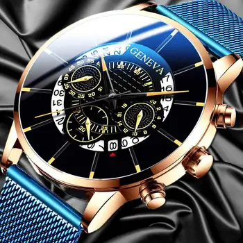 

Fashion Blue Quartz Watch For Men Geneva Mens Watches Top Brand Luxury Mens Business Wristwatches Stainless Steel Reloj Hombre