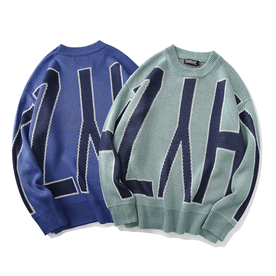 Harajuku Knited Sweater Men Crew Neck Letter Print Loose Hip Hop Designer Crop Top Pullover Oversize Sweater for Men