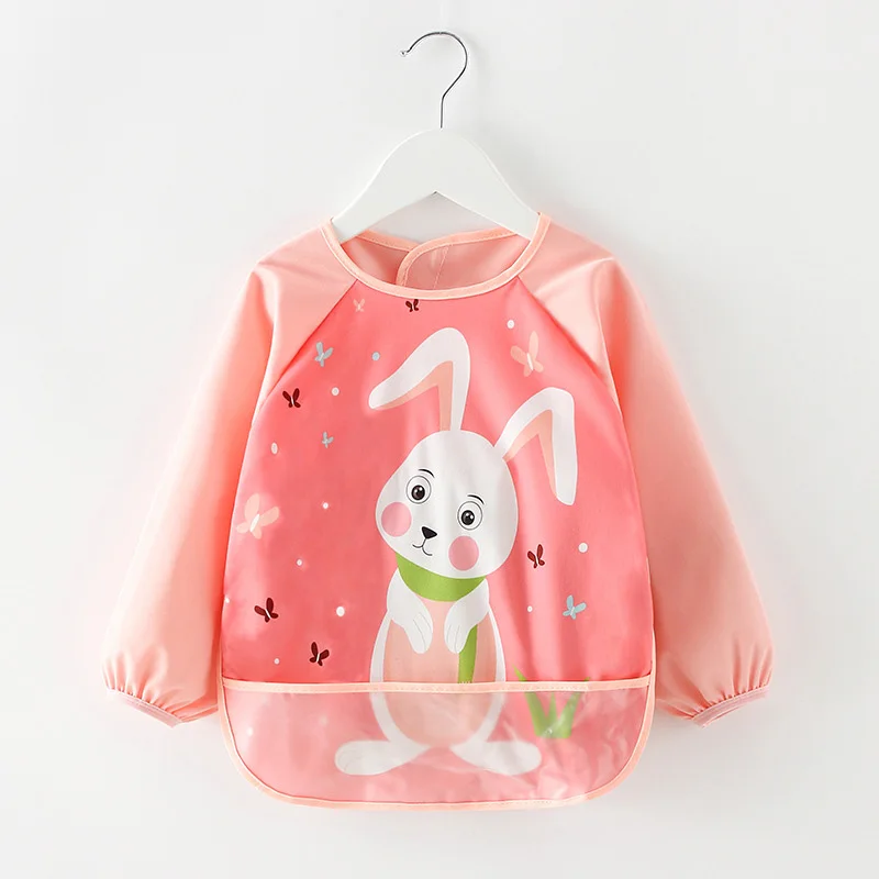 pink rabbit Мультяшные детские нагрудники, водонепроницаемые, для малышей, для кормления, передник с длинными рукавами, детский нагрудник для мальчика, для девочки - Цвет: pink rabbit
