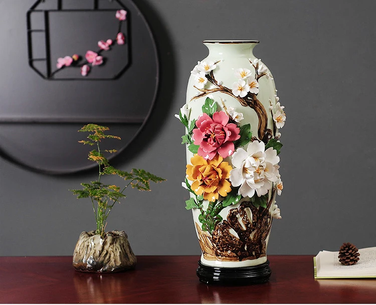 

Новая ваза в китайском стиле, фарфоровая ваза Цзиндэчжэнь для цветов ручной работы, офисный и домашний декор, вазы с красной сливой, современные украшения для дома в подарок