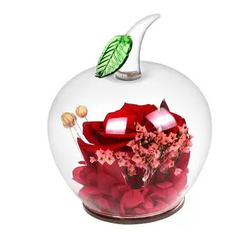 

Long Forever Rose With Gift Box Apple Shape Glass Unique Gift For Valentine'S Day Mother'S Day Christmas'S Day Lover'S Birthday