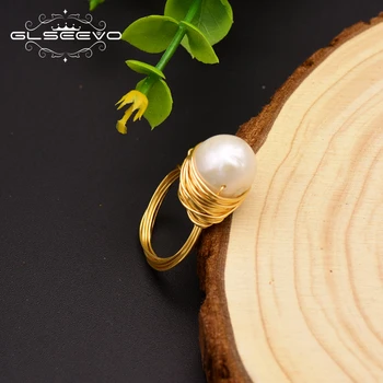 

GLSEEVO Natural Fresh Water Baroque White Black Pearl Rings For Women Handmade Vintage Wedding Personality Ring Jewelry GR0192