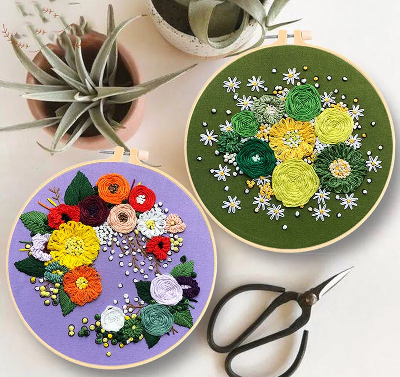 20cm European-style Flowers DIY Embroidery Set Beginners  Sewing Kit Cross-stitch Crafts Hand-stitched Decoration