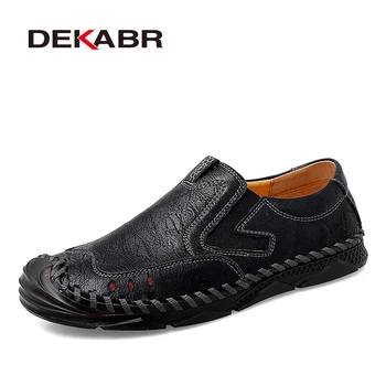 DEKABR Genuine Leather Shoes For Men's Breathable Trendy Soft Summer Casual Shoes Handmade Brand Moccasins Black Large Size 47 1