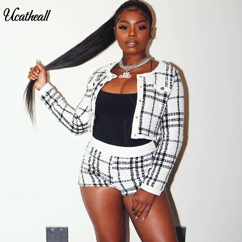 

Temperament Comfortable Warm Plaid Suit 2 Pieces Set Simple Slim Skirt Buttons High Quality Outdoor Trend Skirt Suits
