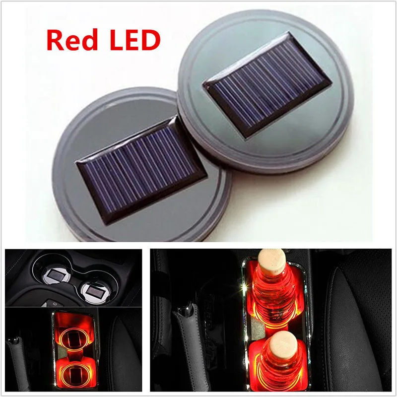 Solar Power LED Flashing Car Cup Holder Pad Mat Auto Interior Light Purple Color