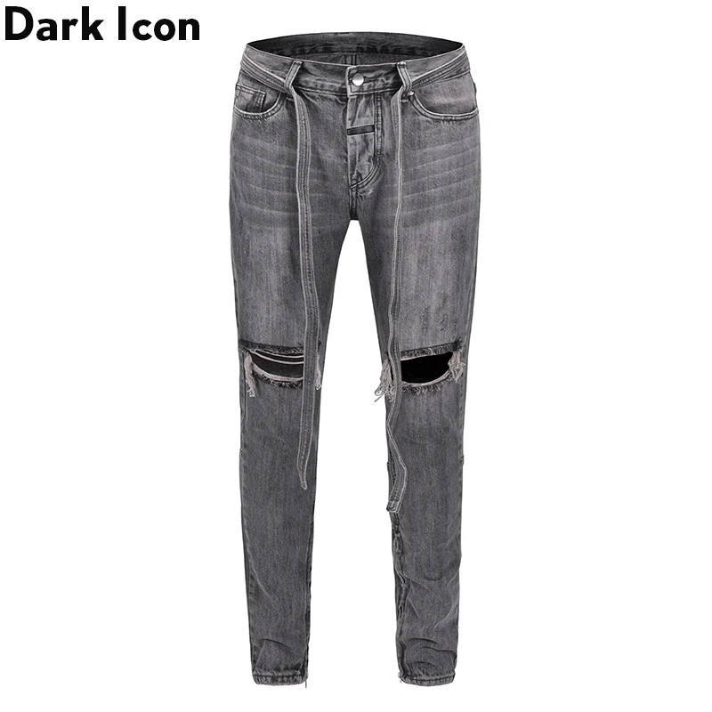 

Dark Icon Ankle Zipper Ripped Jeans Men Street Fashion Denim Men's Pants 2019 New Jeans for Men Waist Band