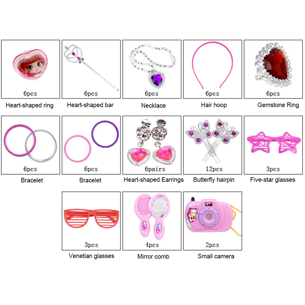 72 шт., украшение для волос для девочек, набор для макияжа, игрушки, ролевые игры, игра принцессы, красочные наряды, модные вечерние игрушки для детей